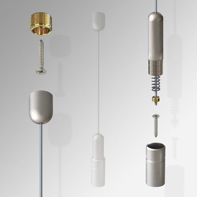 System wystawienniczy z linkami aluminiowymi do reklam montowanych na ścianie w sklepie detalicznym