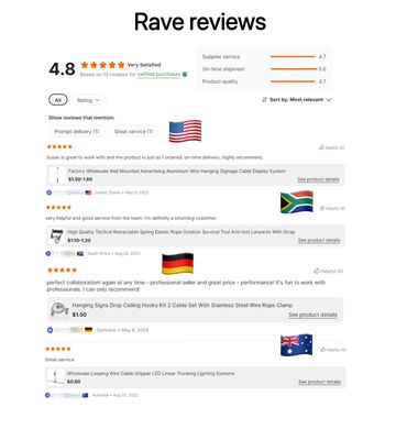 Zestawy pętli kablowych ze stali nierdzewnej z hakiem do systemów zawieszania drutu